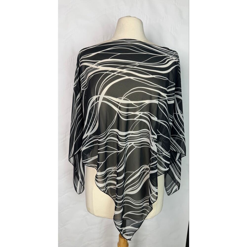 Black and White Sheer Abstract Sheer Cover Up - One Size